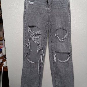 REFUGE Denim Wide High Rise Distressed Faded Grey Jeans size 3